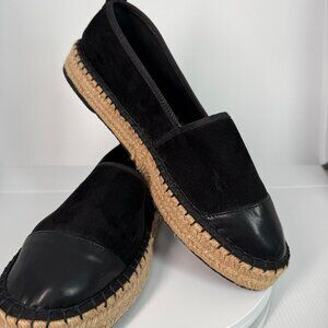 Women’s Espadrille Flats Size 12 Black Upper Suede Leather Cap Toe Jute Sole